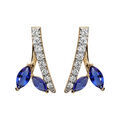 Boucles d'oreilles en plaqu&eacute; or collection joaillerie feuillage bleu nuit et oxydes blancs sertis avec fermoir poussette