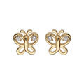 Boucles d'oreille en plaqu&eacute; or papillon ajour&eacute; avec oxydes blancs et fermoir poussette