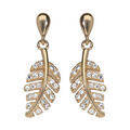 Boucles d'oreilles en plaqu&eacute; or feuillage pendant orn&eacute; d'oxydes blancs sertis et fermoir poussette Artemare