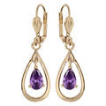 Boucles d'oreille sur Artemare : Boucles d'oreille pendantes en plaqu&eacute; or avec ovale et oxyde violet et fermoir dormeuse