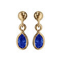 Boucles d'oreille pendantes en plaqu&eacute; or avec navette bleu nuit et fermoir poussette