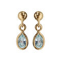 Boucles d'oreille pendantes en plaqu&eacute; or avec navette bleu ciel et fermoir poussette
