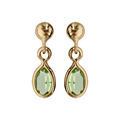 Boucles d'oreille pendantes en plaqu&eacute; or avec navette vert fonc&eacute; et fermoir poussette