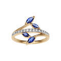 Bague en plaqu&eacute; or collection joaillerie feuillage bleu nuit et rail d'oxydes blancs sertis