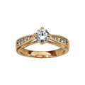 Alliances sur Artemare : Bague en plaqu&eacute; or solitaire 1 gros oxyde blanc et rang&eacute;es d'oxydes blancs sertis de chaque c&ocirc;t&eacute;