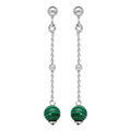 Boucles d'oreille pendantes en argent rhodi&eacute; avec 1 perle en Malachite v&eacute;ritable et fermoir poussette Artemare