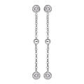 Boucles d'oreille pendantes en argent rhodi&eacute; avec oxydes blancs et boule lisse et fermoir poussette