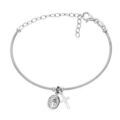 Bracelets sur Artemare : Bracelet en argent rhodi&eacute; semi rigide avec pampilles Croix et vierge miraculeuse r&eacute;glable