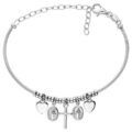 Bracelets sur Artemare : Bracelet en argent rhodi&eacute; semi rigide avec pampilles c?ur, Croix et vierge miraculeuse r&eacute;glable
