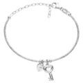 Bracelet en argent rhodi&eacute; semi rigide avec pampilles coeur et clef r&eacute;glable Artemare