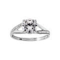 Bagues sur Artemare : Bague en argent rhodi&eacute; solitaire crois&eacute; avec oxyde blanc serti 4 griffes