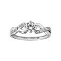 Bague en argent rhodi&eacute; crois&eacute;e solitaire et oxydes blancs sertis entrelac&eacute;s 4 griffes