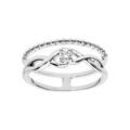 Bagues sur Artemare : Bague en argent rhodi&eacute; double anneau avec oxydes blancs sertis et boules