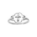 Bague en argent rhodi&eacute; avec Croix dans d&eacute;coupage Artemare