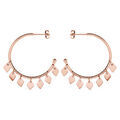 Cr&eacute;oles en acier et PVD rose fantaisie avec pampilles losanges 30mm et fermoir poussette