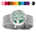 Bracelets sur Artemare : Bracelet maille milanaise diffuseur de parfum m&eacute;daillon arbre de vie - 21cm r&eacute;glable