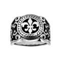 Chevali&egrave;re en acier patin&eacute; plateau avec fleur de lys Artemare