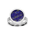 Bague en acier ronde avec pierre Lapis Lazuli v&eacute;ritable
