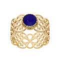 Bague en plaqu&eacute; or ethnique filigrane avec pierre ronde bleu fonc&eacute;e