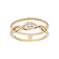 Bagues sur Artemare : Bague en plaqu&eacute; or double crois&eacute;e avec oxydes blancs et boules