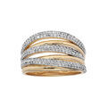 Bague en plaqu&eacute; or grande taille multi rangs oxydes blancs sertis