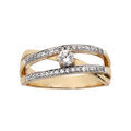 Bague en plaqu&eacute; or grande taille oxyde blanc central et 2 rangs oxydes blancs sertis