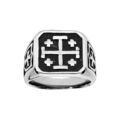 Chevali&egrave;re en acier plateau carr&eacute; avec croix de J&eacute;rusalem fond noir
