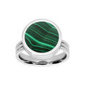 Bague en acier ronde avec Malachite v&eacute;ritable d&eacute;vissable avec possibilit&eacute; de graver l'int&eacute;rieur
