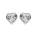 Boucles d'oreille sur Artemare : Boucles d'oreille en argent rhodi&eacute; coeur avec oxyde blancs et fermoir poussette