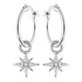 Cr&eacute;oles en argent rhodi&eacute; anneau 12mm avec pampille &eacute;toile suspendue Artemare