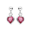 Boucles d'oreille pendantes en argent rhodié coeur empierrés rose et fermoir poussette Boucles d'oreille sur Artemare : Boucles d'oreille pendantes en argent rhodié coeur empierrés rose et fermoir poussette