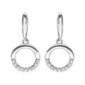 Boucles d'oreille sur Artemare : Boucles d'oreille pendantes en argent rhodi&eacute; massif cercle avec oxydes blancs et fermoir poussette