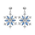 Boucles d'oreille sur Artemare : Boucles d'oreille pendantes en argent rhodi&eacute; flocon avec oxydes blancs et navette bleue et fermoir poussette