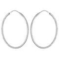 Cr&eacute;oles en argent rhodi&eacute; ovale fil diamant&eacute; 32mm