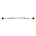 Gourmette en argent rhodi&eacute; maille fantaisie avec perles facett&eacute;es rouges 15+2,5cm