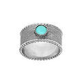 Bague en argent rhodi&eacute; large avec pierre de synth&egrave;se Amazonite