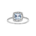 Bague en argent rhodi&eacute; massif collection joaillerie Topaze v&eacute;ritable bleue carr&eacute;e griff&eacute;e sur contour pav&eacute; d'oxydes blancs sertis Artemare