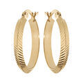 Boucles d'oreille sur Artemare : Cr&eacute;oles en acier et PVD jaune diamant&eacute;e stri&eacute;e diam&egrave;tre 22mm