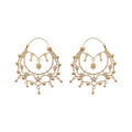 Boucles d'oreille sur Artemare : Cr&eacute;oles &eacute;thniques en plaqu&eacute; or avec pierres blanches avec petit h&eacute;risson suspendu diam&egrave;tre 45mm