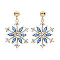 Boucles d'oreille sur Artemare : Boucles d'oreille pendantes en plaqu&eacute; or flocon de neige oxydes blancs sertis et navettes bleues et fermoir poussette