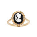 Bague en plaqu&eacute; or Cam&eacute;e sur fond noir contour finement ouvrag&eacute;