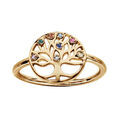 Bague en plaqu&eacute; or pastille motif arbre de vie avec pierres multi couleurs