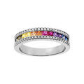 Bagues sur Artemare : Bague en argent rhodi&eacute; demi rail empierr&eacute;s multi couleurs et oxydes blancs sertis