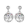 Boucles d'oreille en argent rhodi&eacute; pastille arbre de vie avec pierres multi couleurs et fermoir poussette Artemare