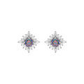 Boucles d'oreille en argent rhodi&eacute; flocon avec oxyde arc en ciel mystique et oxydes blancs et fermoir poussette