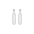 Boucles d'oreille en argent rhodi&eacute; maillon rectanglaire suspendu avec oxydes blancs sertis et fermoir poussette Artemare