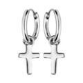 Boucles d'oreille sur Artemare : Cr&eacute;oles en argent rhodi&eacute; avec pampille croix