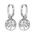 Boucles d'oreille sur Artemare : Cr&eacute;oles en argent rhodi&eacute; avec pampille arbre de vie