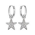 Boucles d'oreille sur Artemare : Cr&eacute;oles en argent rhodi&eacute; avec pampille &eacute;toile pav&eacute;e d'oxydes blancs