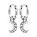 Boucles d'oreille sur Artemare : Cr&eacute;oles en argent rhodi&eacute; articul&eacute;e avec pampille lune pav&eacute;e d'oxydes blancs
